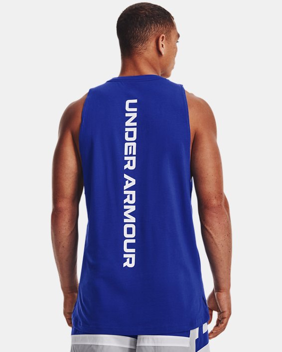 Men's UA Baseline Cotton Tank, Blue, pdpMainDesktop image number 1